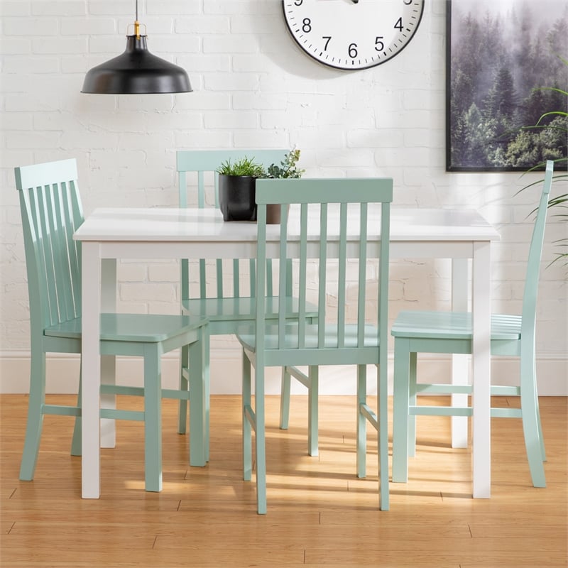 5-Piece White Wood Kitchen Dining Set with Mint Chairs