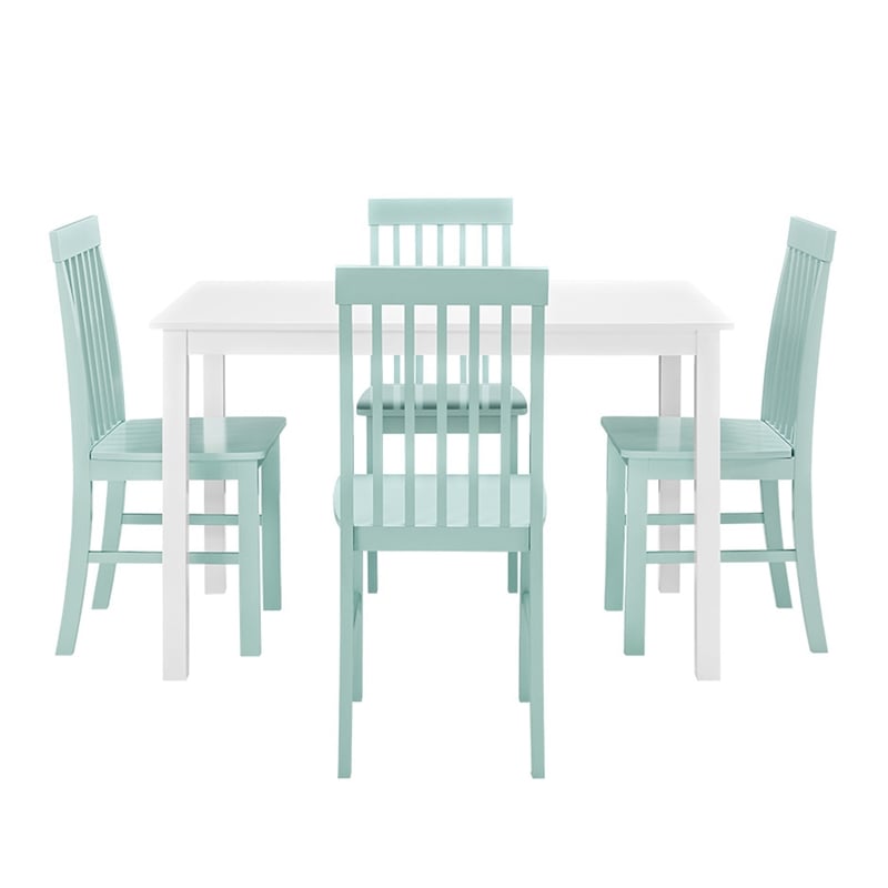 5-Piece White Wood Kitchen Dining Set with Mint Chairs