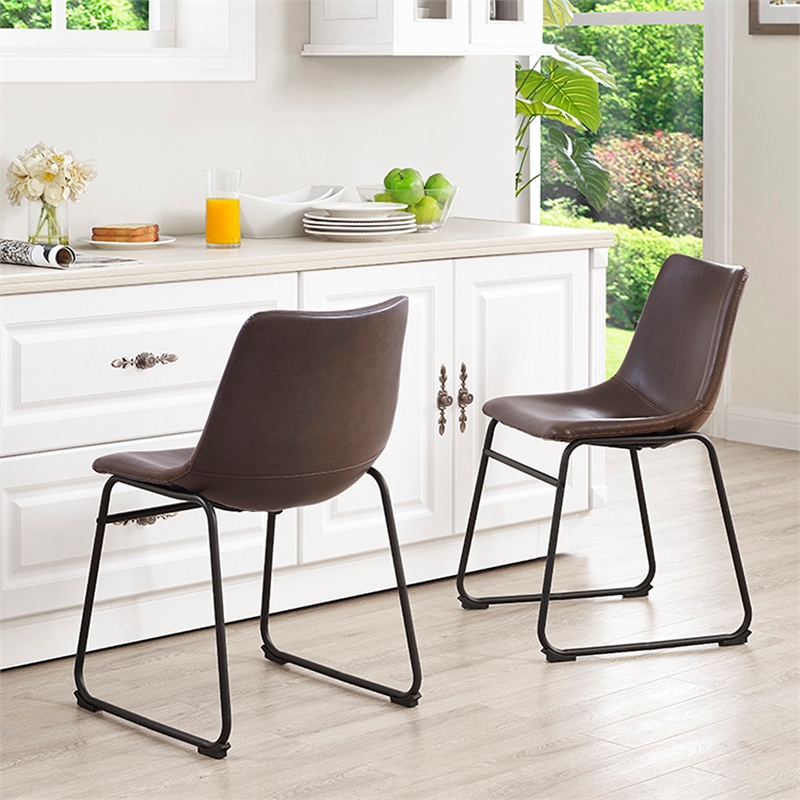Faux Leather Dining Chair in Brown set of 2 814055025167 eBay