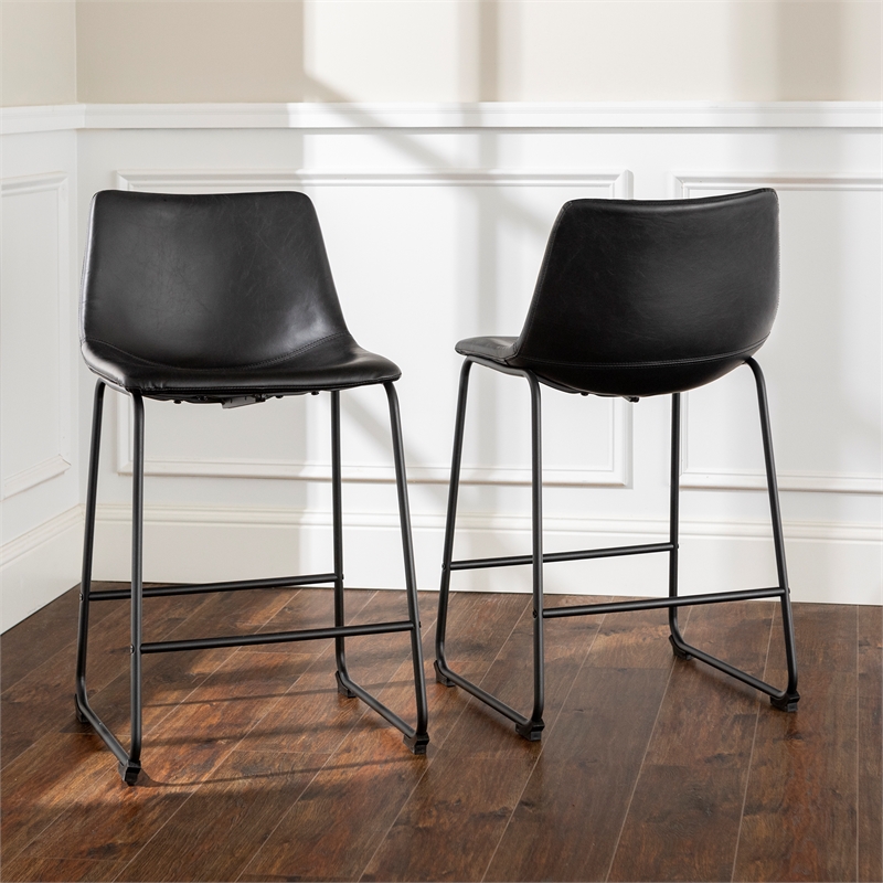 26" Faux Leather Counter Stool in Black (Set of 2) - CHL26BL