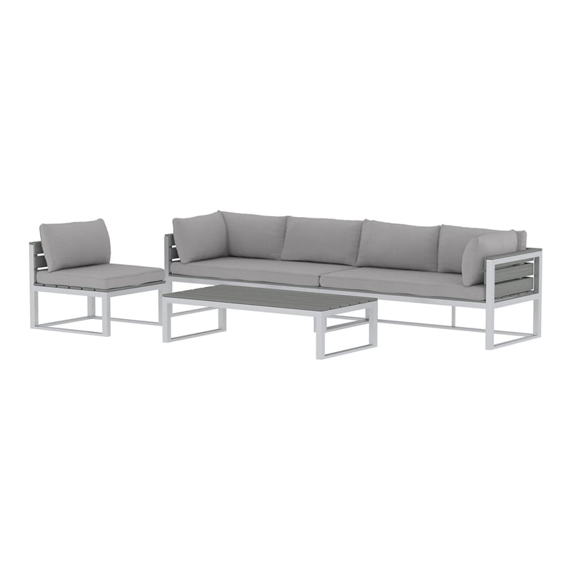 Walker Edison The Ansville 4-Piece Coastal Aluminum Outdoor Sofa Set - Gray