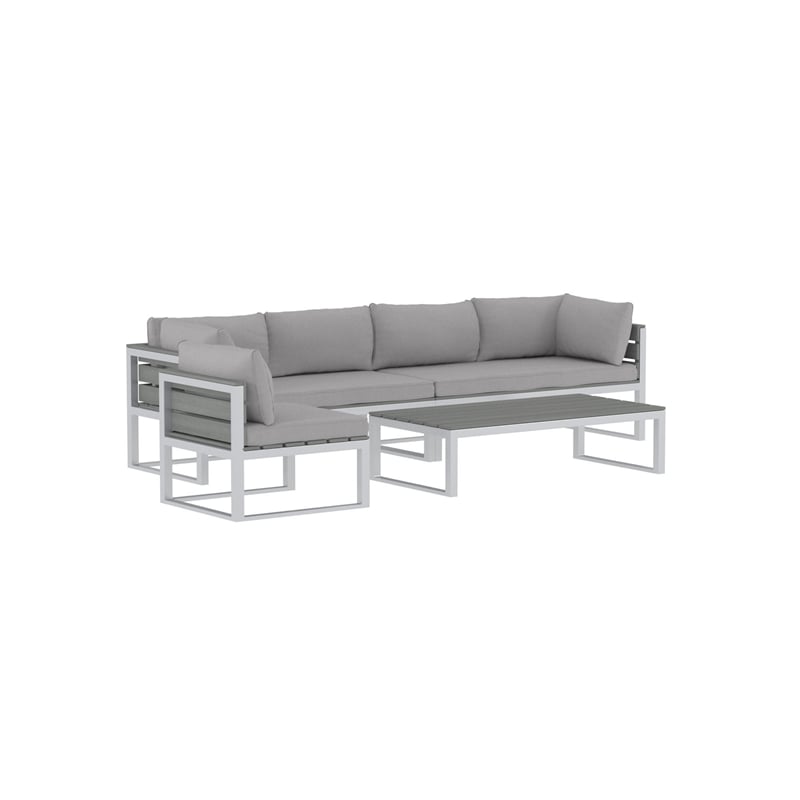 Walker Edison The Ansville 4-Piece Coastal Aluminum Outdoor Sofa Set - Gray