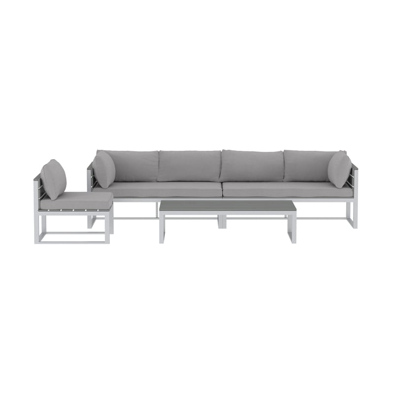 Walker Edison The Ansville 4-Piece Coastal Aluminum Outdoor Sofa Set - Gray