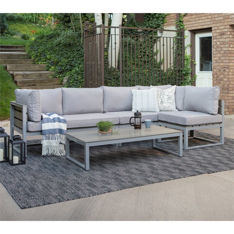 Walker Edison The Ansville 4-Piece Coastal Aluminum Outdoor Sofa Set - Gray