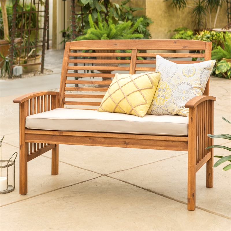 Solid Acacia Wood Outdoor Patio Love Seat in Brown OWLSBR