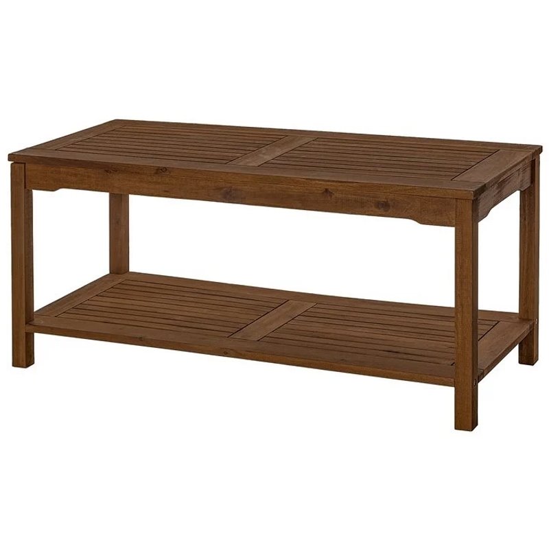 Solid Acacia Wood Outdoor Patio Coffee, Dark Brown Coffee Table With Storage