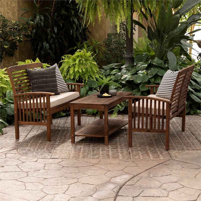 3-Piece Acacia Wood Patio Conversation Set - Dark Brown | Cymax Business