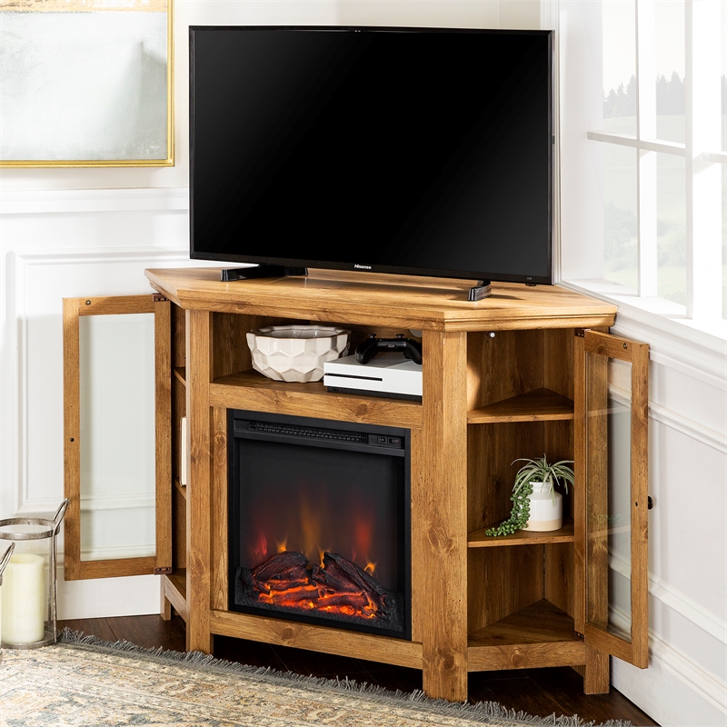 48" MDF Corner Fireplace TV Stand Barnwood Cymax Business