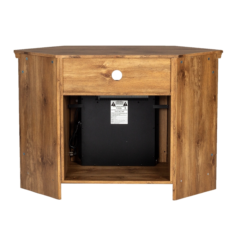 48" Wood Corner Fireplace TV Stand Barnwood Brown