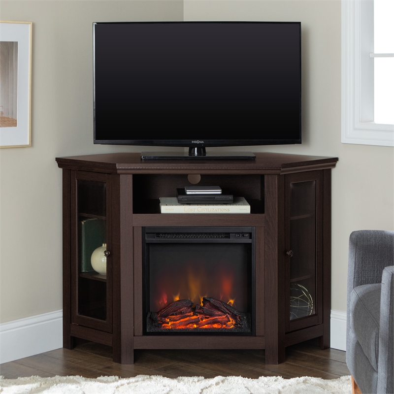 48" MDF Wood Corner Fireplace TV Stand Espresso Cymax Business