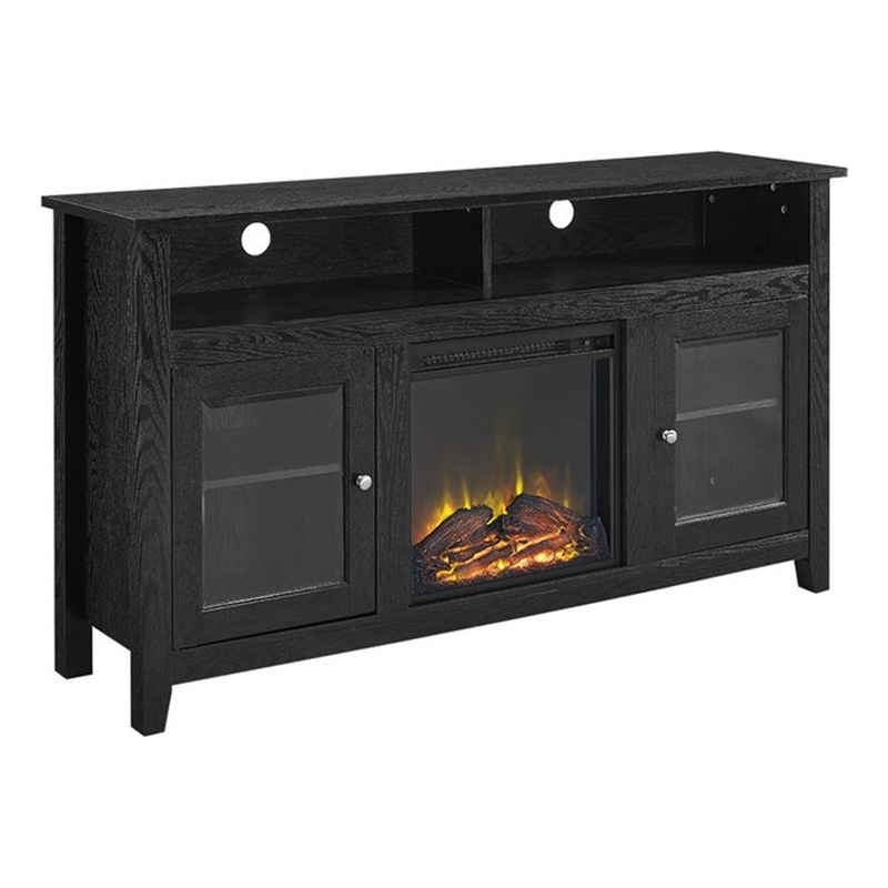 Walker Edison 58" Wood Fireplace TV Stand in Black 