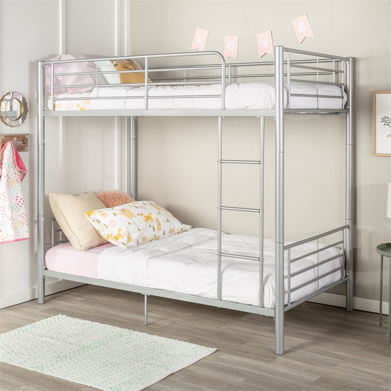 Premium Metal Twin over Twin Bunk Bed in Silver Cymax Business