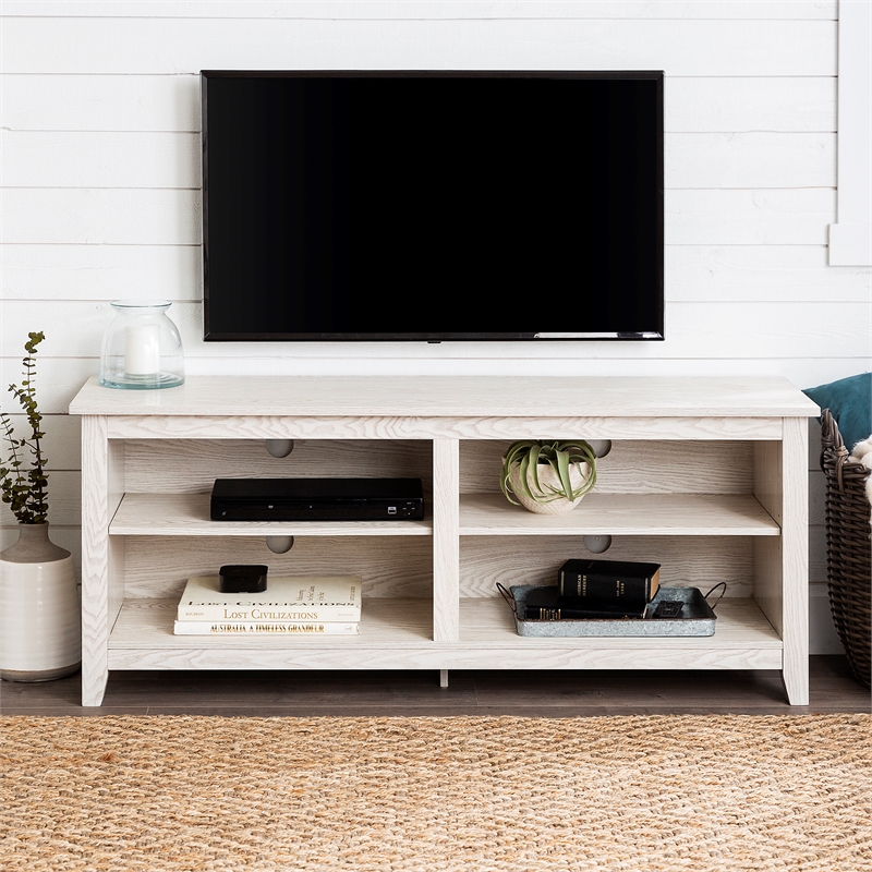 58" Simple TV Stand in White Wash W58CSPWW