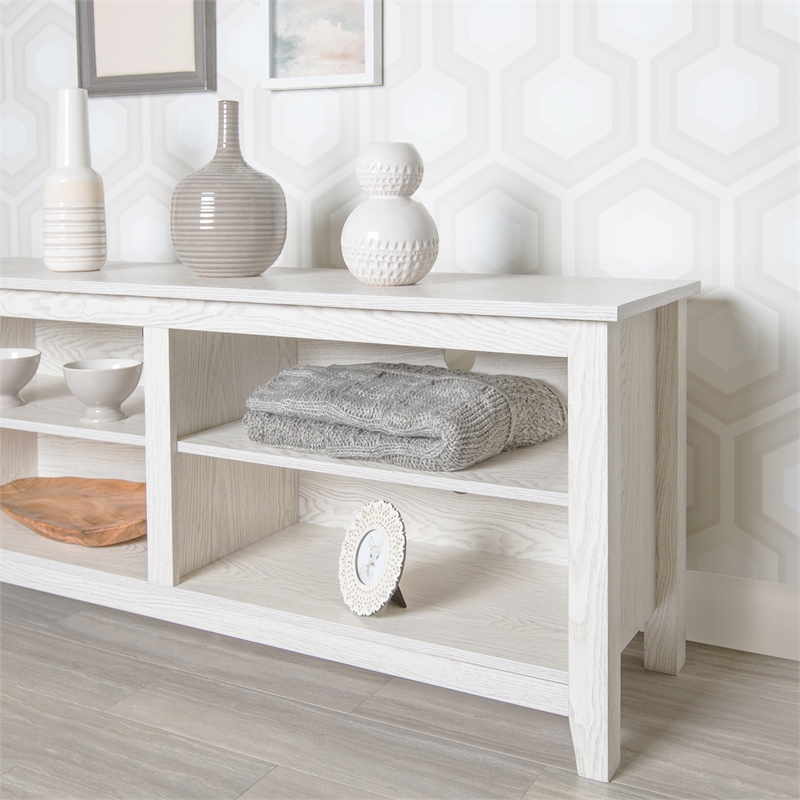 58" Simple TV Stand in White Wash W58CSPWW