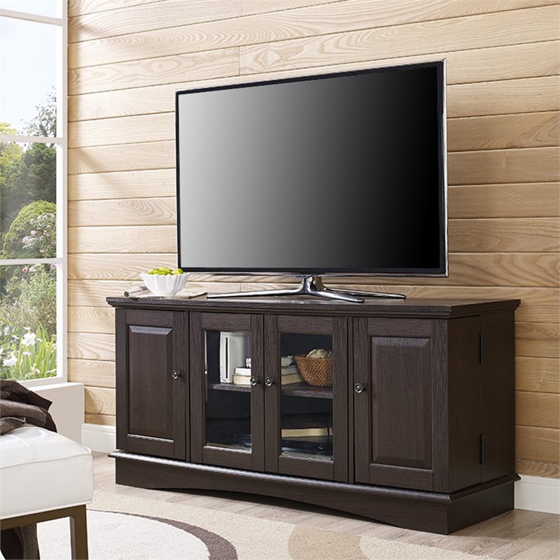 52 Tv Stand With Cabinets And Glass Doors In Espresso Wq52c4dres
