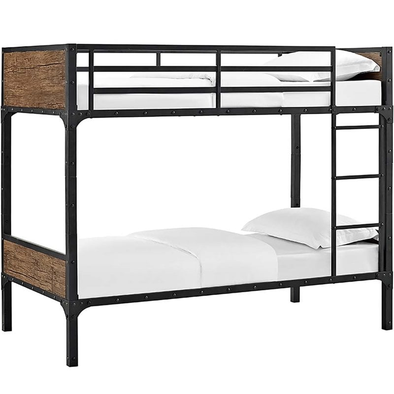 Twin Rustic Metal And Wood Bunk Bed, Distressed Wood Bunk Beds