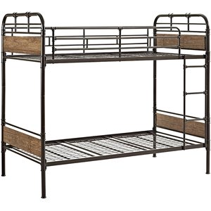 twin over twin metal and wood bunk bed in black