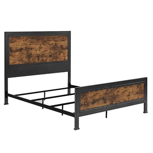 Industrial Wood and Metal Queen Size Bed - Brown