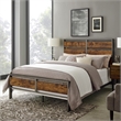 Industrial Queen Size Metal and Wood Plank Bed - Brown