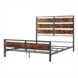 Industrial Queen Size Metal and Wood Plank Bed - Brown
