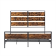 Industrial Queen Size Metal and Wood Plank Bed - Brown