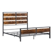 Industrial Queen Size Metal and Wood Plank Bed - Brown