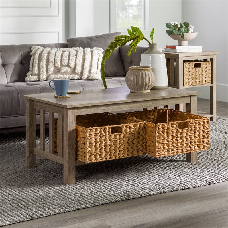 Details about   Driftwood 40-inch Coffee Table W/ Storage Baskets 