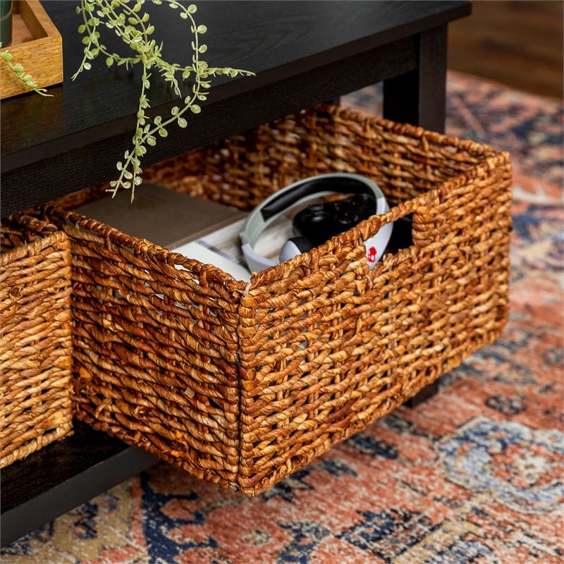 40" Wood Storage Coffee Table in Black with Baskets - C40MSTBL