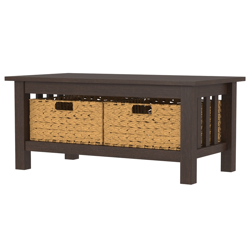 Mission Storage Wood Coffee Table with Baskets - Espresso