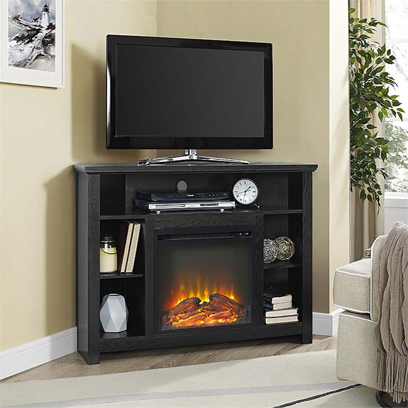 44" MDF Corner Fireplace TV Stand Black Cymax Business