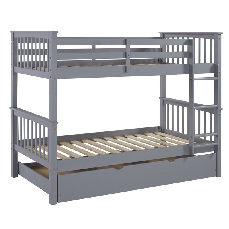 Walker Edison Twin over Twin Bunk Bed with Trundle in Gray  BWTOTMSGYTR