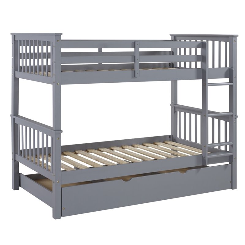 Walker Edison Twin over Twin Bunk Bed with Trundle in Gray BWTOTMSGYTR Walker Edison Twin over Twin Bunk Bed with Trundle in Gray BWTOTMSGYTR