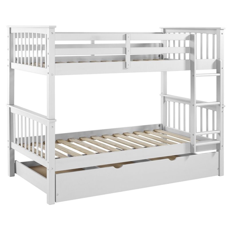 Walker Edison Twin Over Bunk Bed With Trundle In White Walker Edison Twin Over Bunk Bed With Trundle In White