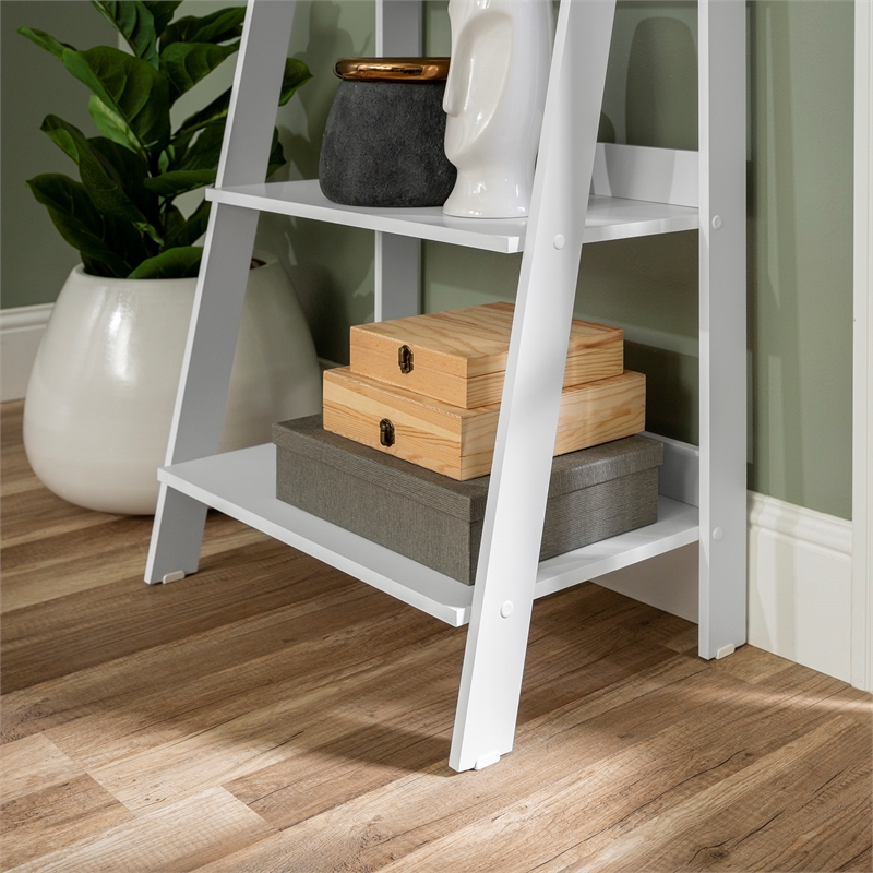 Walker Edison 4 Shelf Transitional Wood Ladder Bookcase in White ...