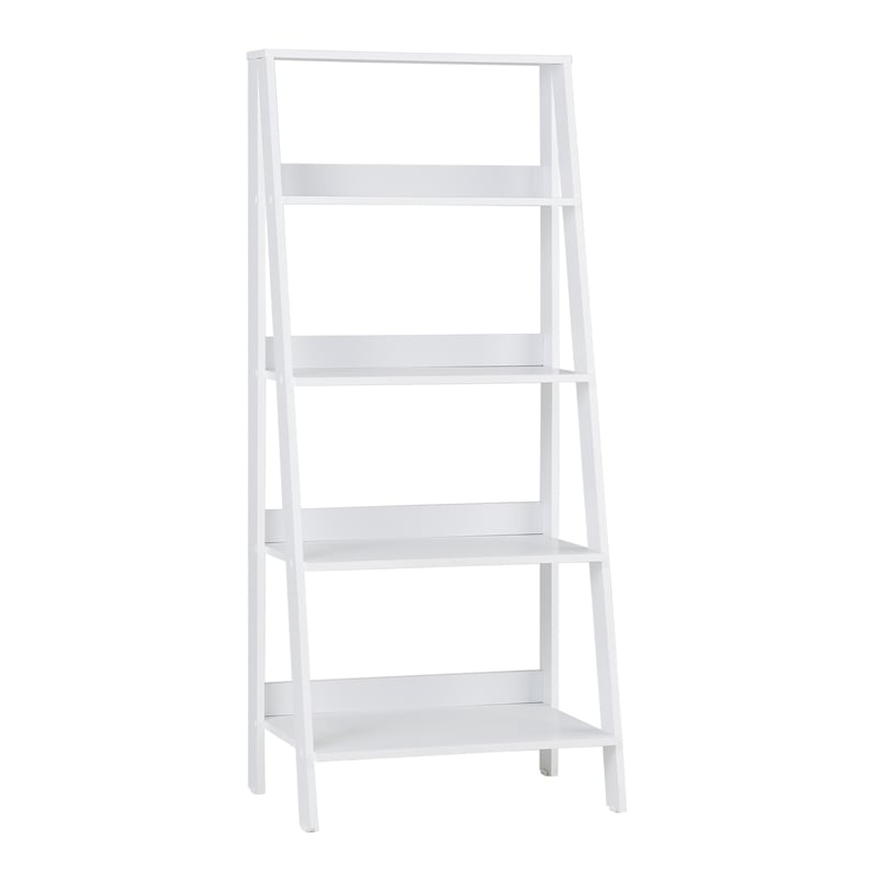 Walker Edison 4 Shelf Transitional Wood Ladder Bookcase in White