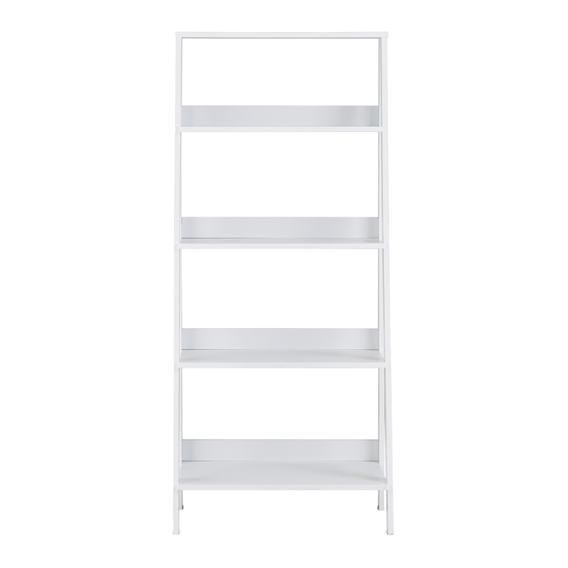 Walker Edison 4 Shelf Transitional Wood Ladder Bookcase in White