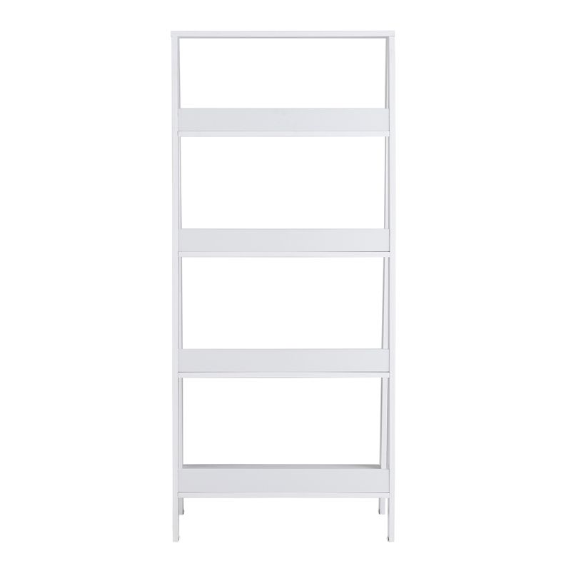 Walker Edison 4 Shelf Transitional Wood Ladder Bookcase in White