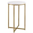 16&quot Modern Round White Faux-Marble End Table with Gold Base