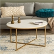 Modern Round White Faux-Marble Coffee Table with Gold Metal Base