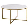 Modern Round White Faux-Marble Coffee Table with Gold Metal Base