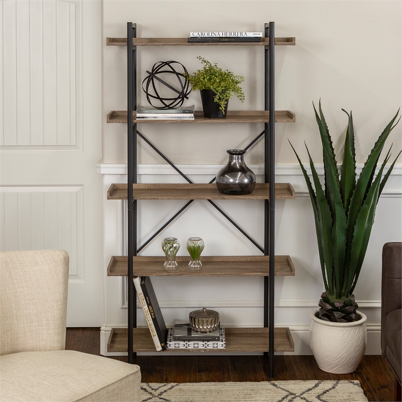 Industrial Pipe 5 Shelf Bookcase In Driftwood