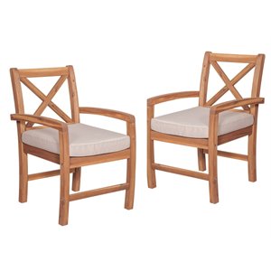 acacia wood x-back patio chairs with cushions in brown - set of 2