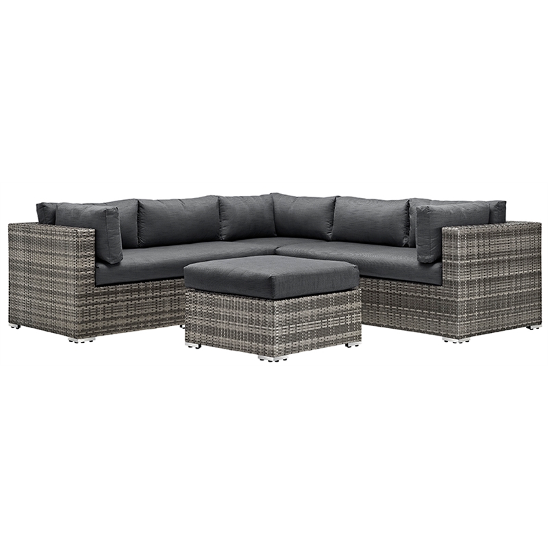 4 Piece Rattan Patio Sectional Set in Gray
