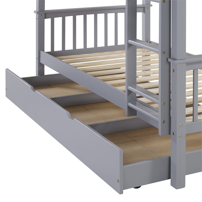 Solid Wood Twin Trundle Bed In Grey Btw40gy
