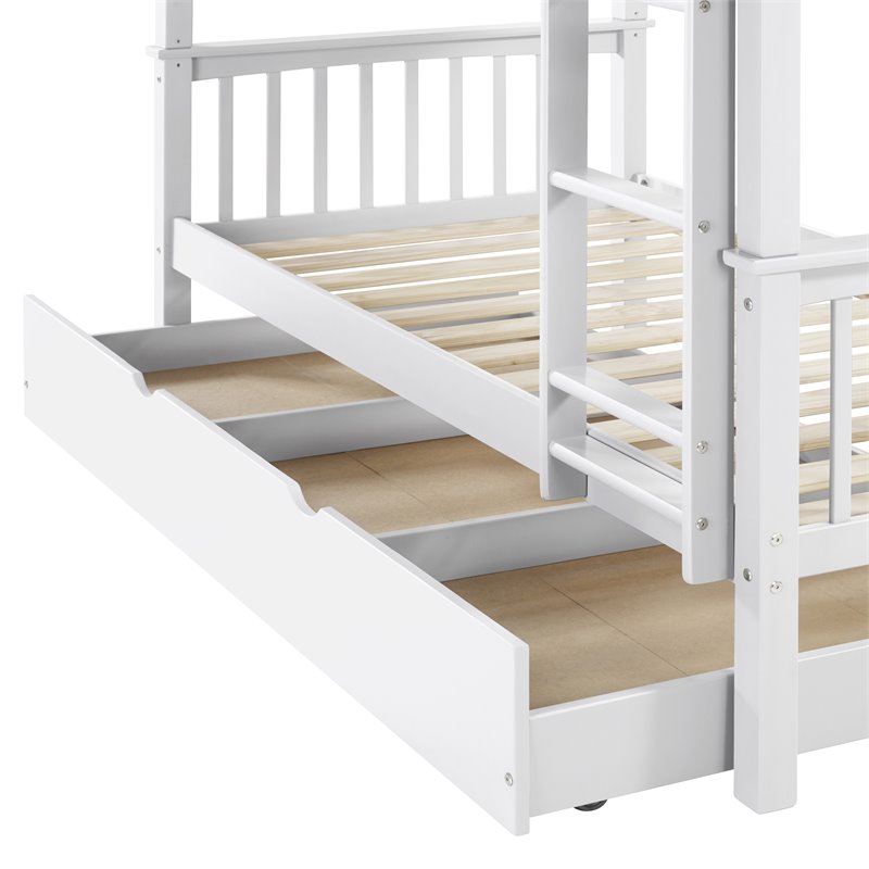 Solid Wood Twin Trundle Bed In White Btw40wh