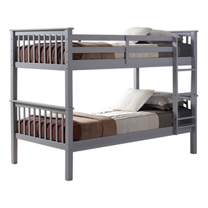 twin over twin solid wood mission design bunk bed - grey