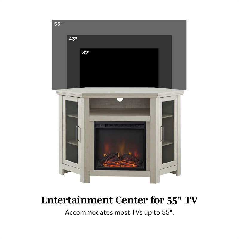 48 inch Wood Corner Fireplace Media TV Stand in White Oak