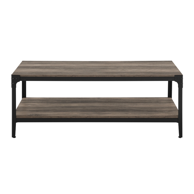Angle Iron Rustic Metal and Wood Coffee Table in Gray Wash