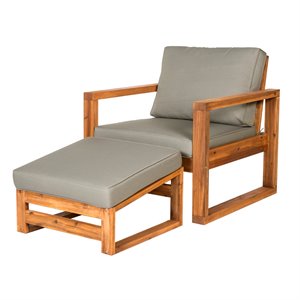 outdoor patio open side chair and ottoman with cushions - brown