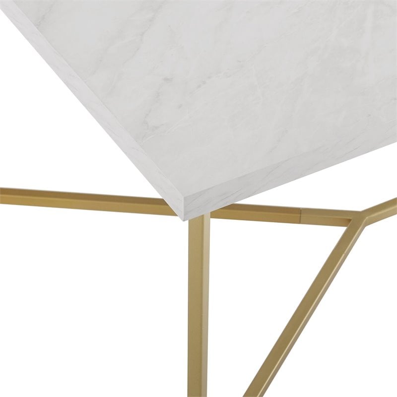 Walker Edison Rectangle Modern Faux Marble and Metal Coffee Table in White/Gold
